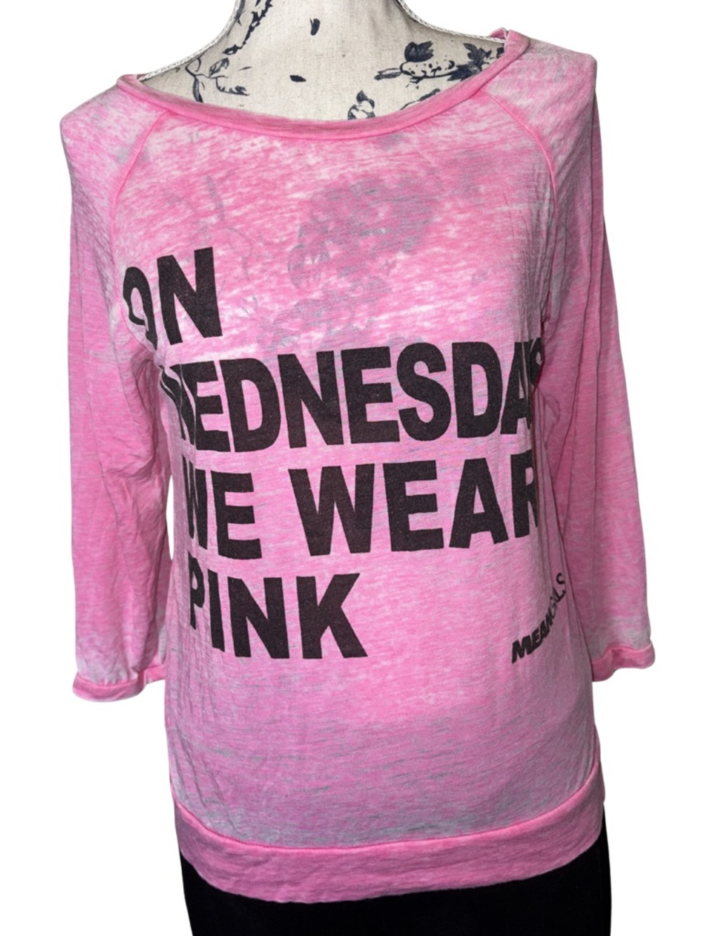 Official Mean Girls Pink Burnout Heather Graphic Semi-Sheer Tee Size S Paramount